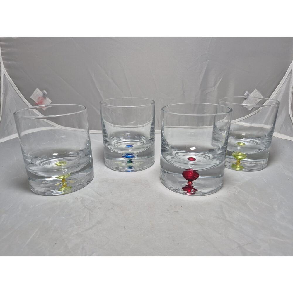 💥 Vtg 4 KROSNO Suspended Bubble Base Tumbler Cocktail Glasses RARE
